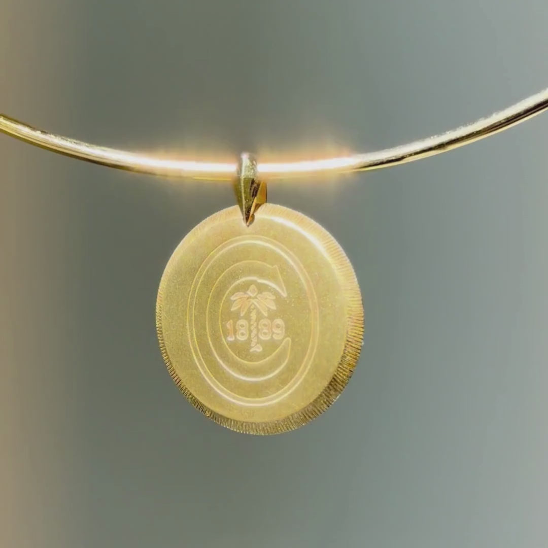 Clemson Large Florentine Pendant shown on Neck Collar in gold