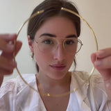 Clemson Tilman Hall Necklace shown on figure in gold with Neck Collar, Clemson Florentine on Link Chain in gold, and Citrine Mini U Bundle in gold