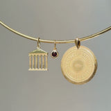 Ole Miss Lyceum Pendant shown on Neck Collar with Garnet Gemstone Charm and Ole Miss Eye Seal Large Florentine Pendant in gold