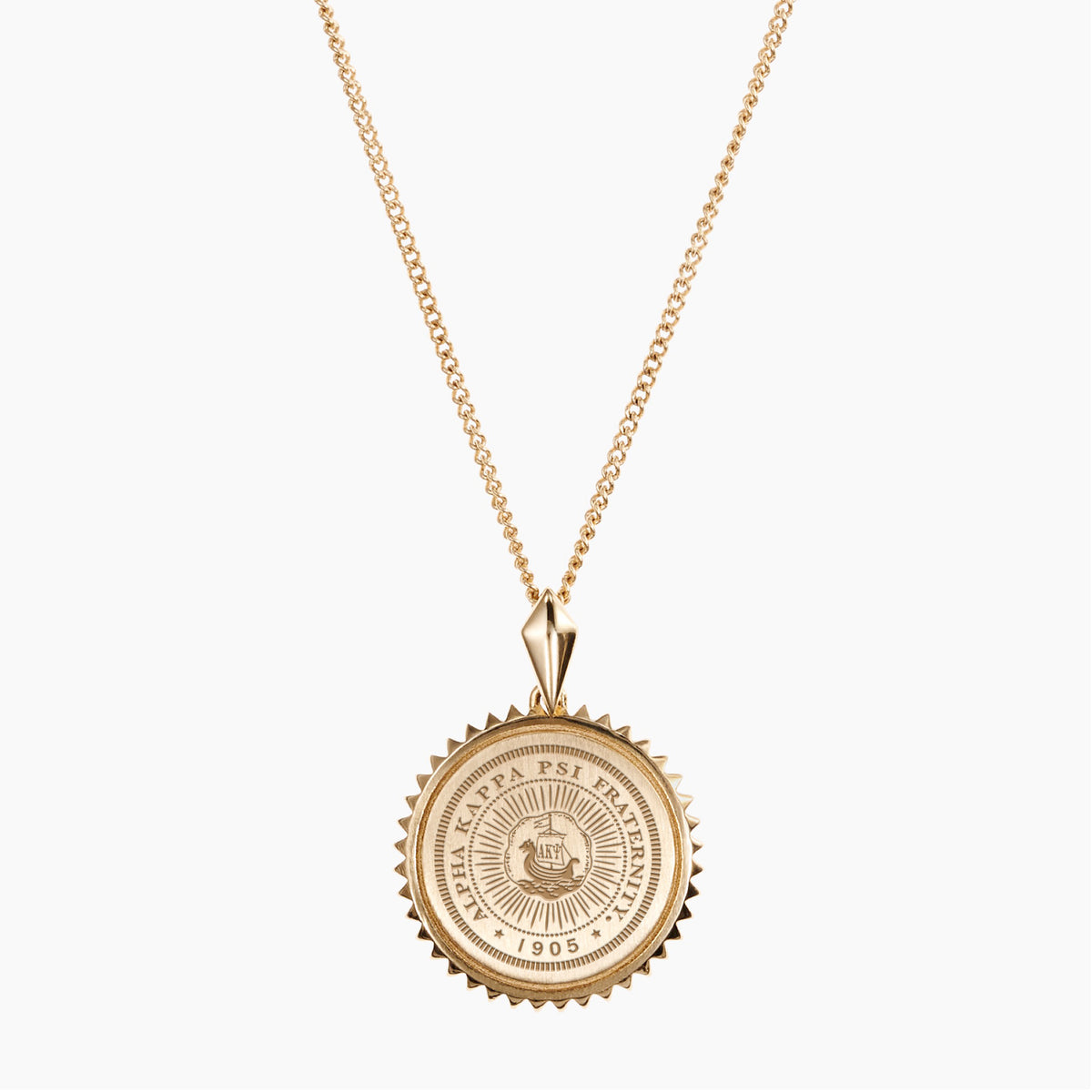 Gold Alpha Kappa Psi Sunburst Crest Necklace