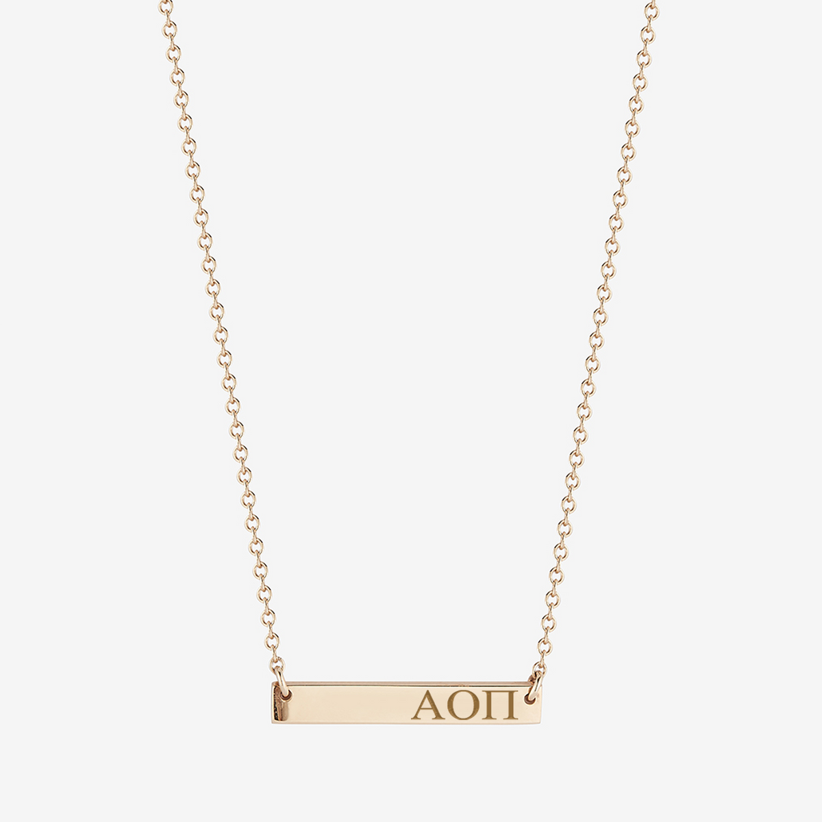 Alpha Omicron Pi Horizontal Bar Necklace in Cavan Gold and 14K Gold