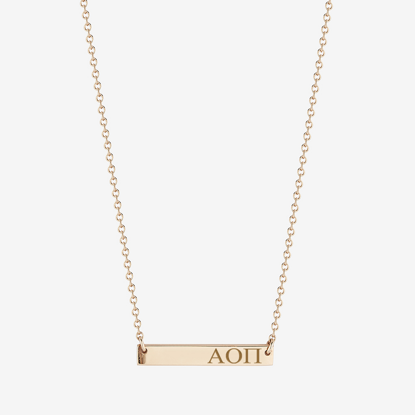 Alpha Omicron Pi Horizontal Bar Necklace in Cavan Gold and 14K Gold