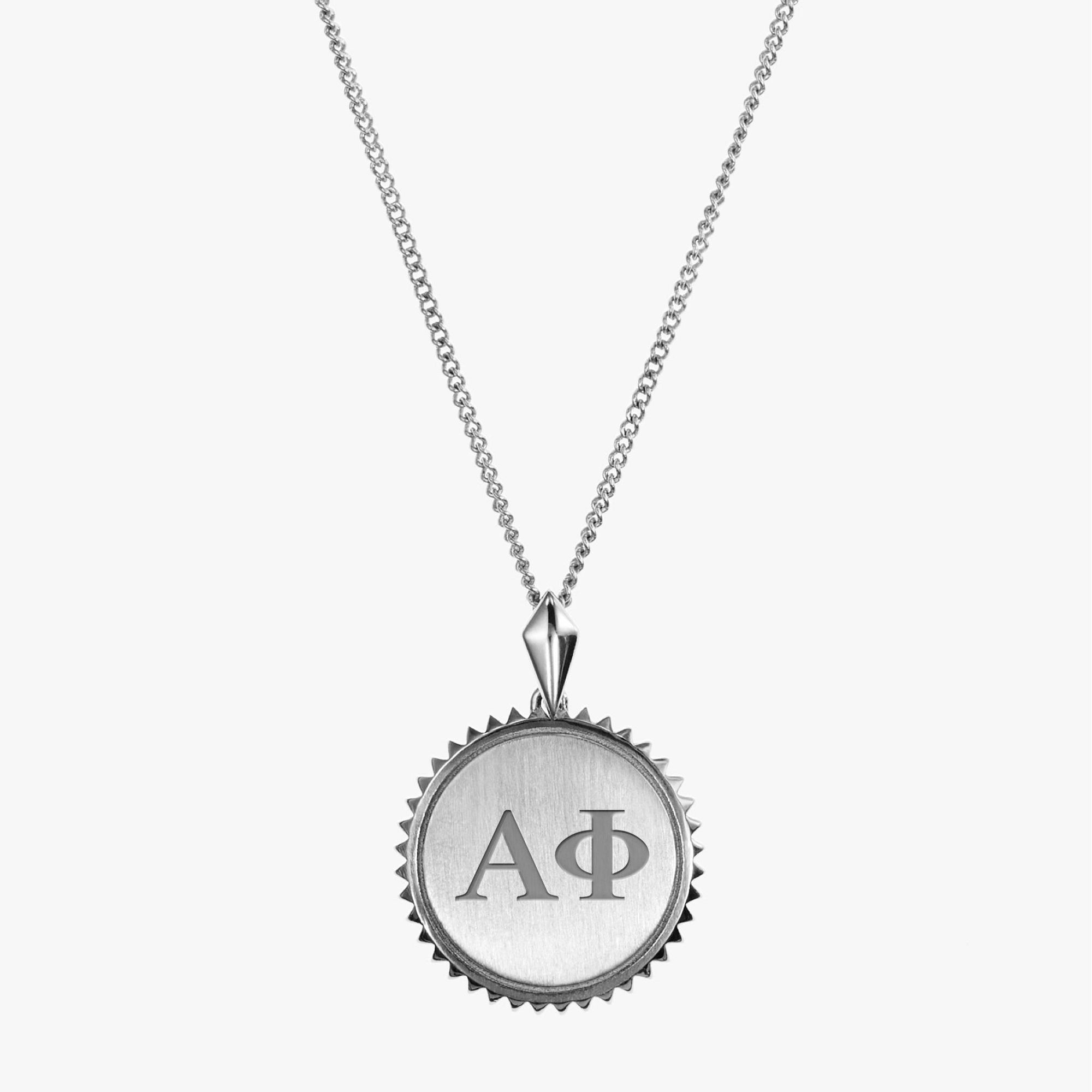 Sterling Silver Alpha Phi Sunburst Letters Necklace