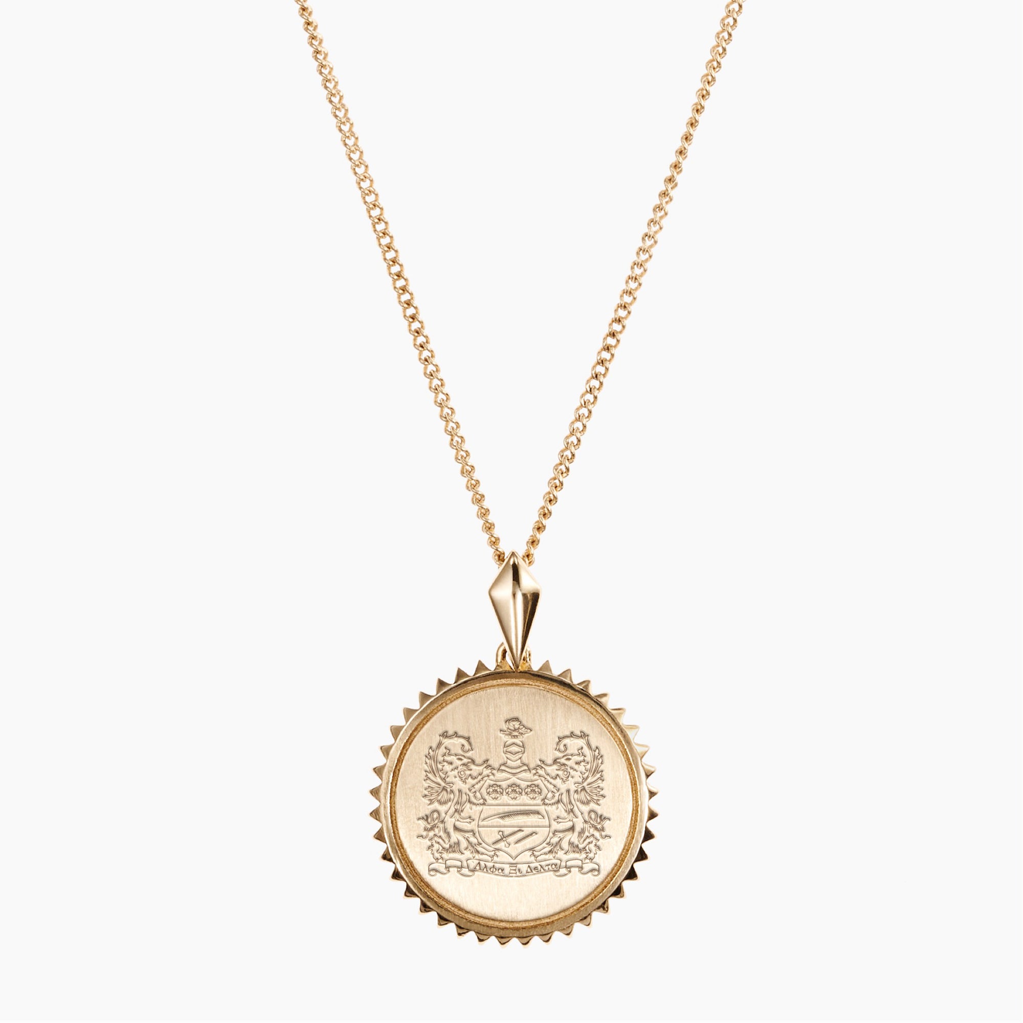Gold Alpha Xi Delta Sunburst Crest Necklace