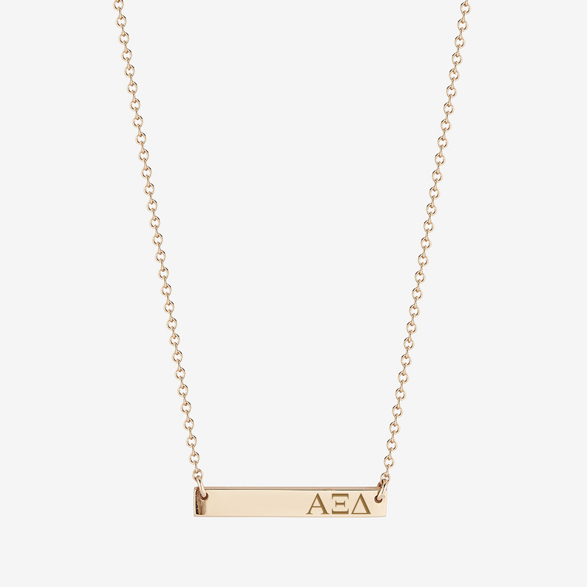 Alpha Xi Delta Horizontal Bar Necklace in Cavan Gold and 14K Gold