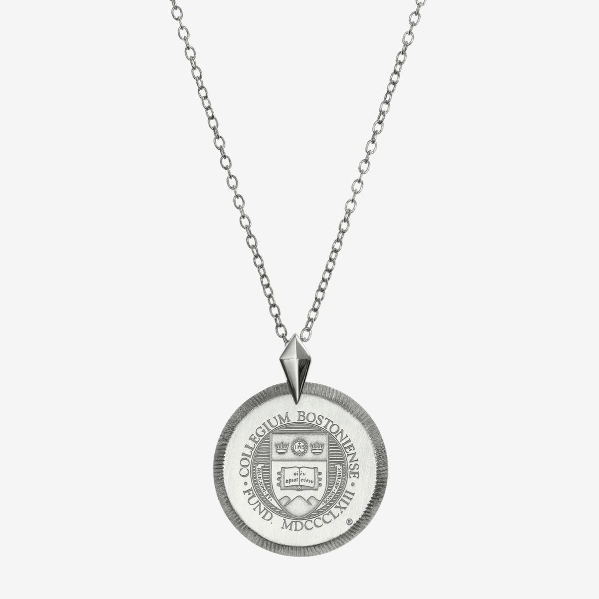 Silver Boston College Florentine Crest Necklace Petite
