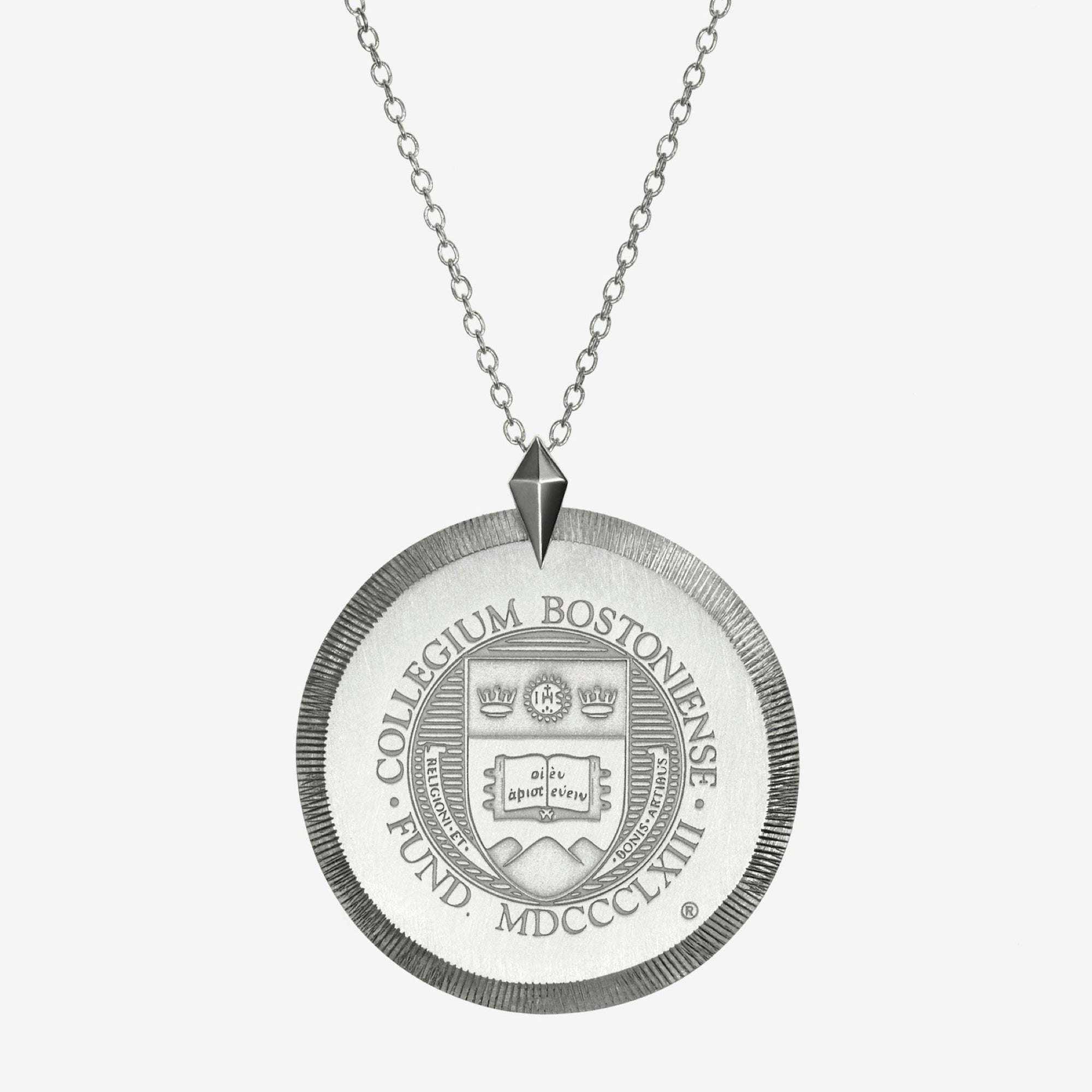 Silver Boston College Florentine Crest Necklace Large