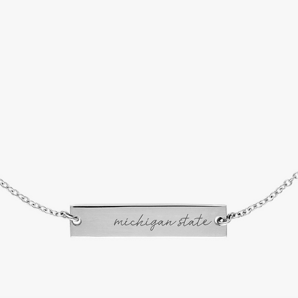 Michigan State Horizontal Necklace Sterling Silver Close Up