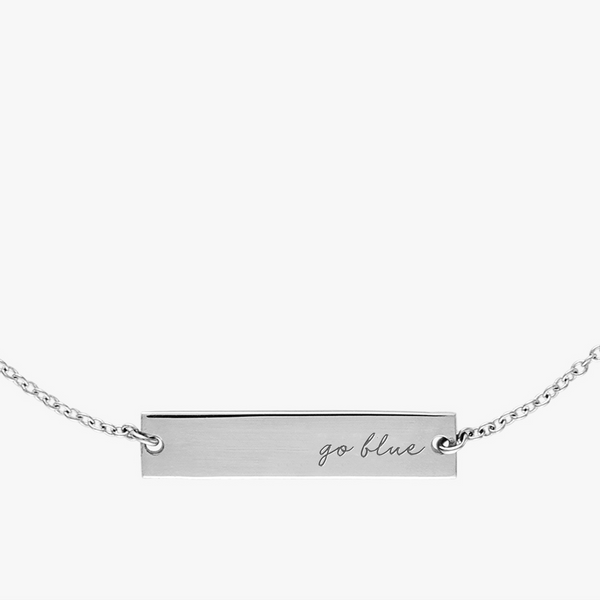University of Michigan Go Blue Horizontal Necklace Sterling Silver Close Up