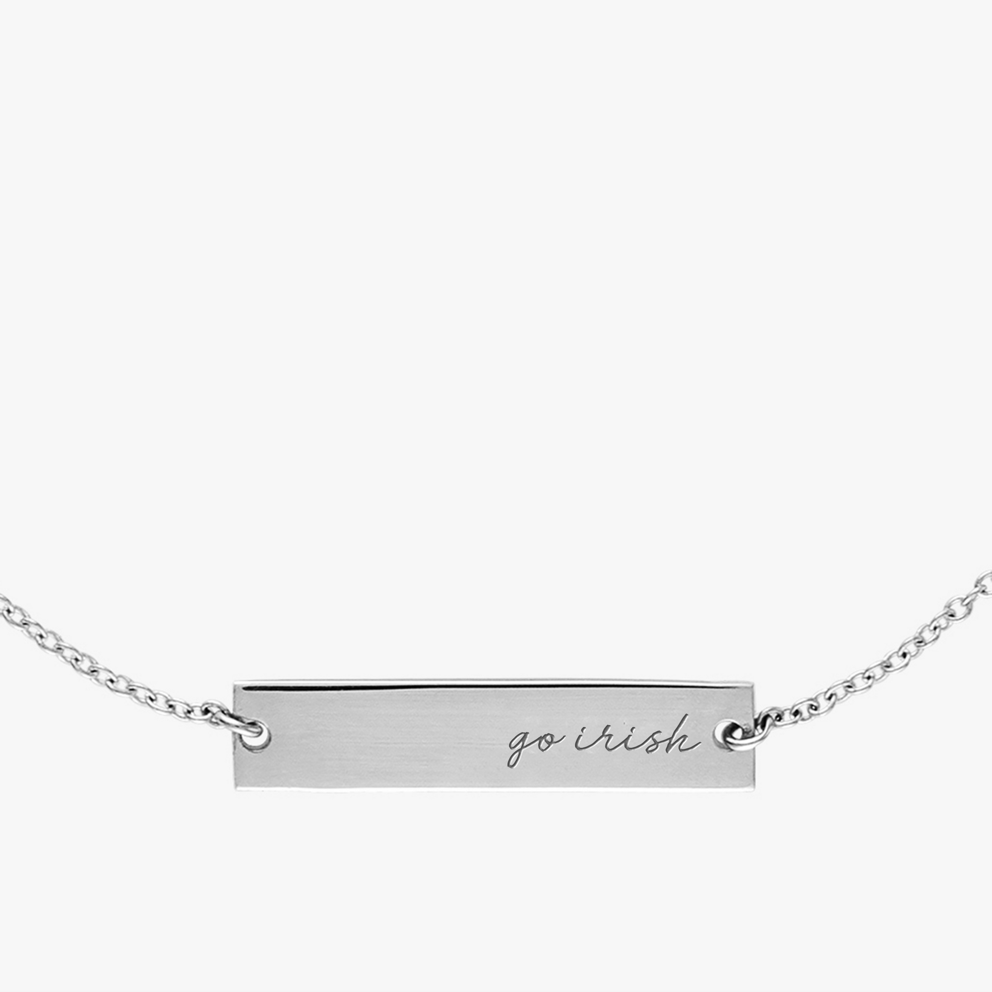 Notre Dame Go Irish Horizontal Necklace Sterling Silver Close Up
