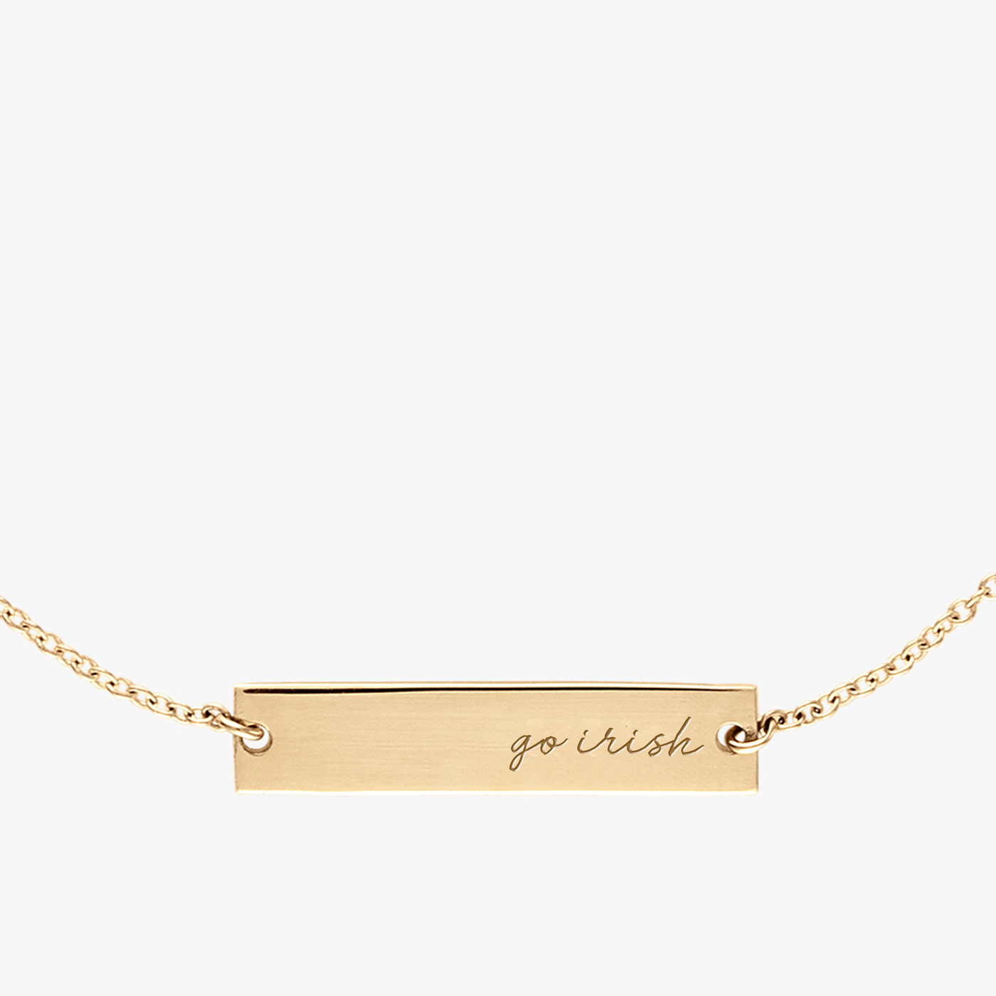 Notre Dame Go Irish Horizontal Necklace Cavan Gold Close Up