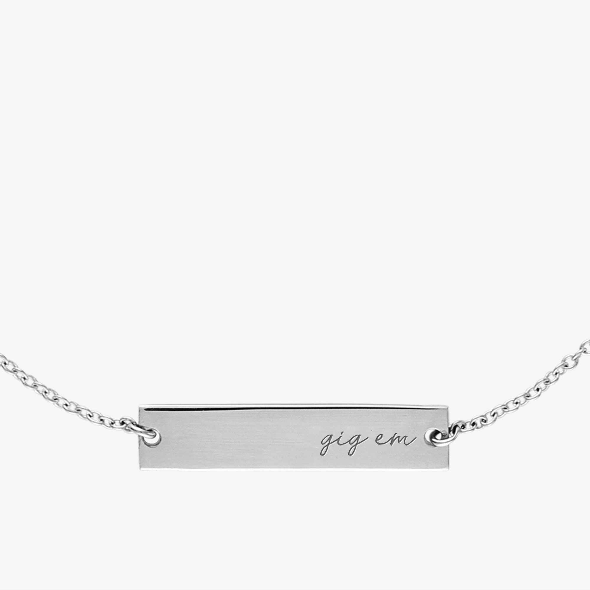 Texas A&M Gig' Em Horizontal Necklace Sterling Silver Close Up