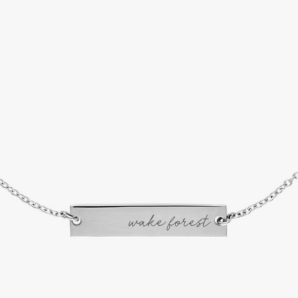 Wakeforest University Horizontal Necklace Sterling Silver Close Up