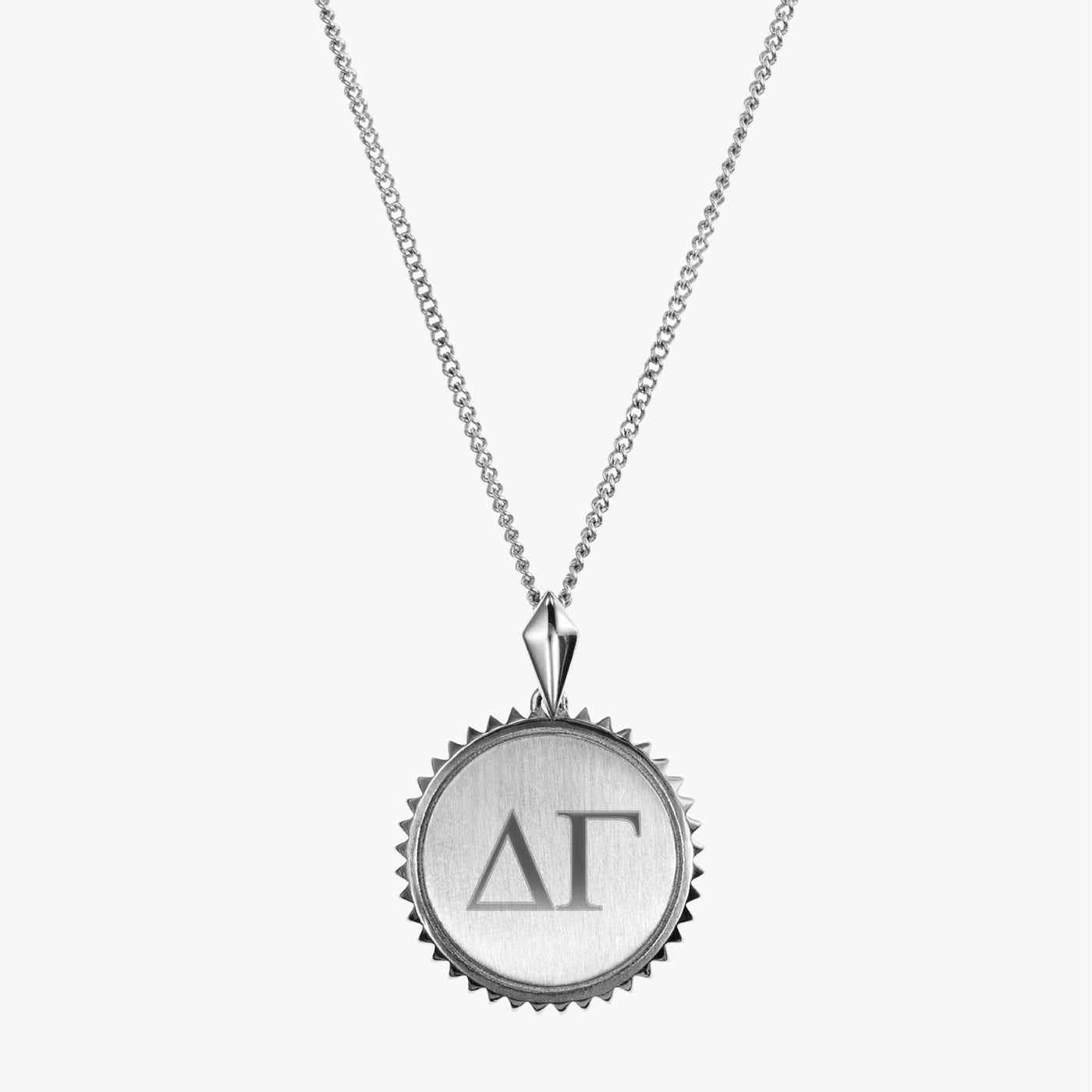 Silver Delta Gamma Sunburst Letters Necklace