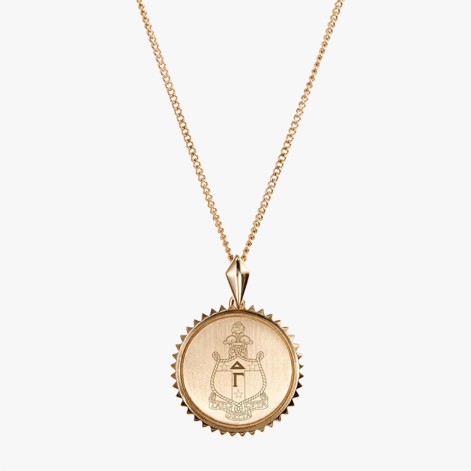 Gold Delta Gamma Sunburst Crest Necklace