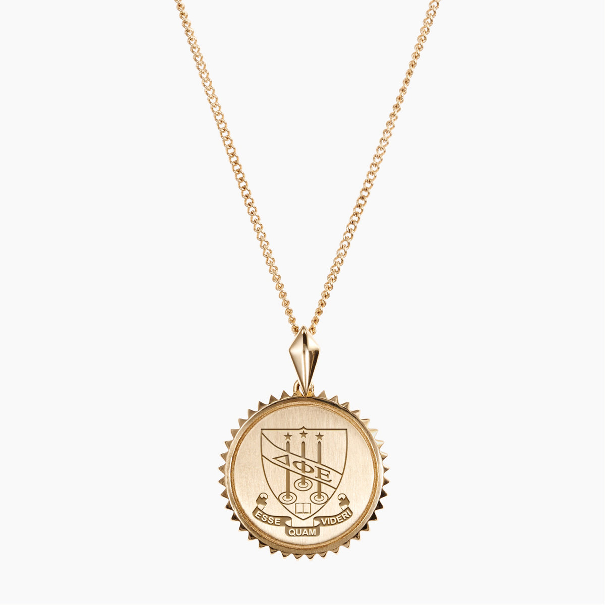 Gold Delta Phi Epsilon Sunburst Crest Necklace