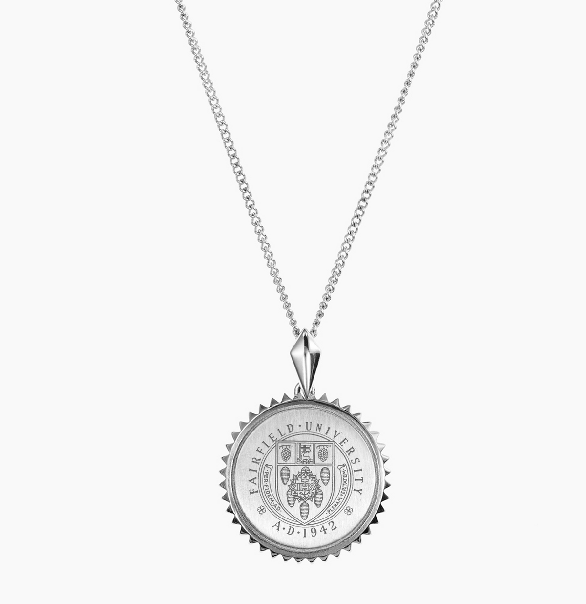 Sterling Silver Fairfield University Crest Sunburst Necklace