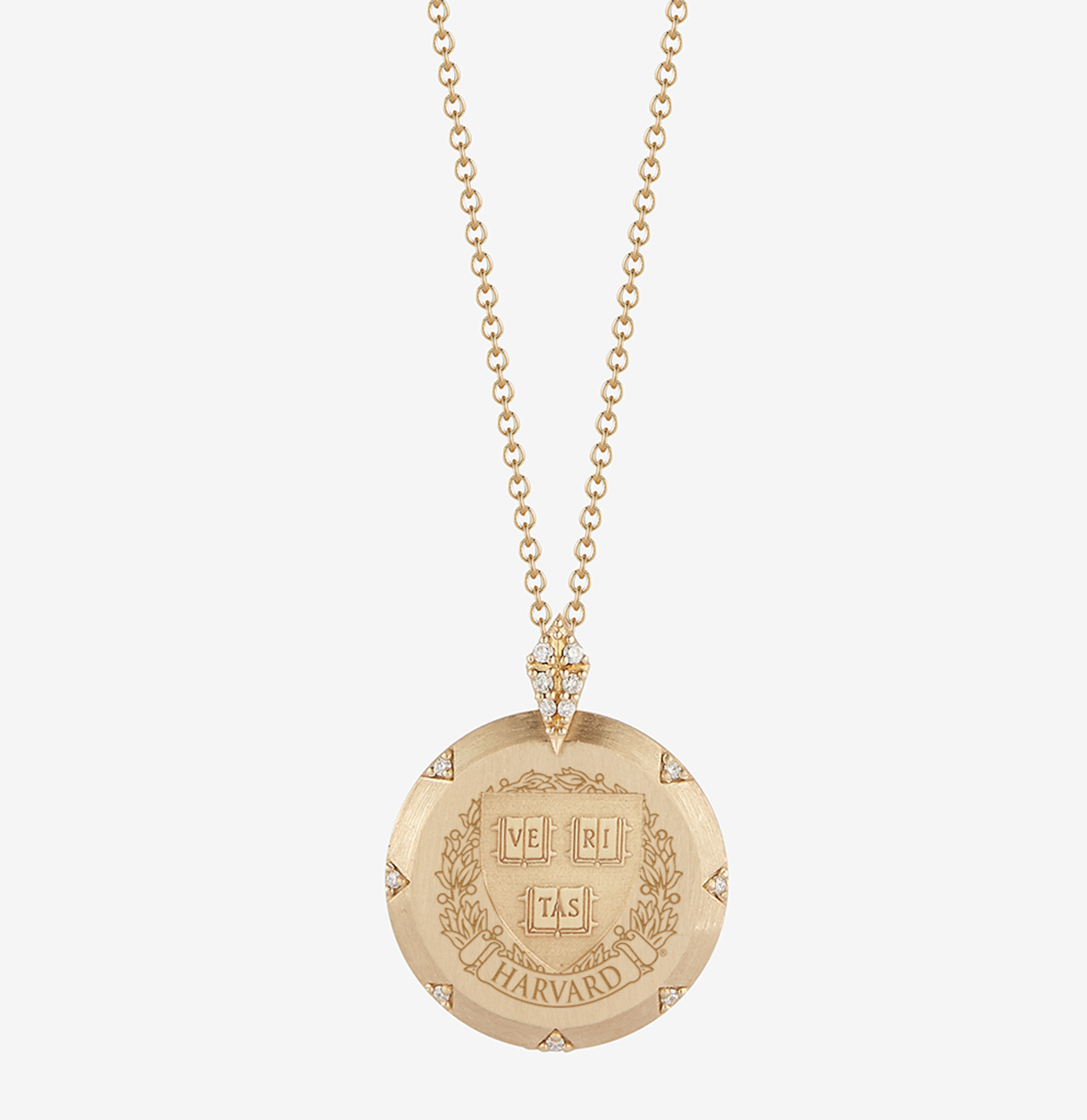 Harvard 7 Point Diamond Crest Necklace 14k Gold
