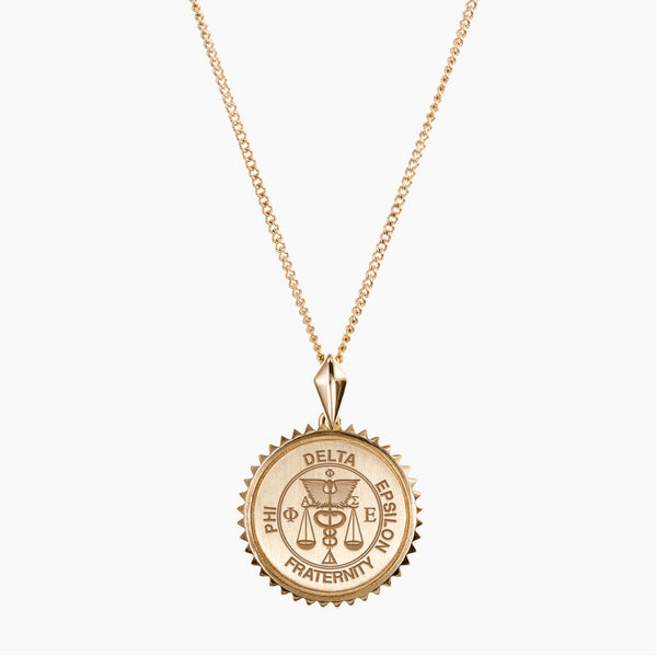 Gold Phi Delta Epsilon Sunburst Crest Necklace