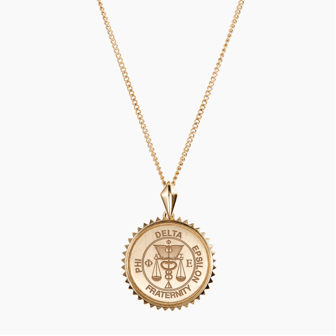 Gold Phi Delta Epsilon Sunburst Crest Necklace