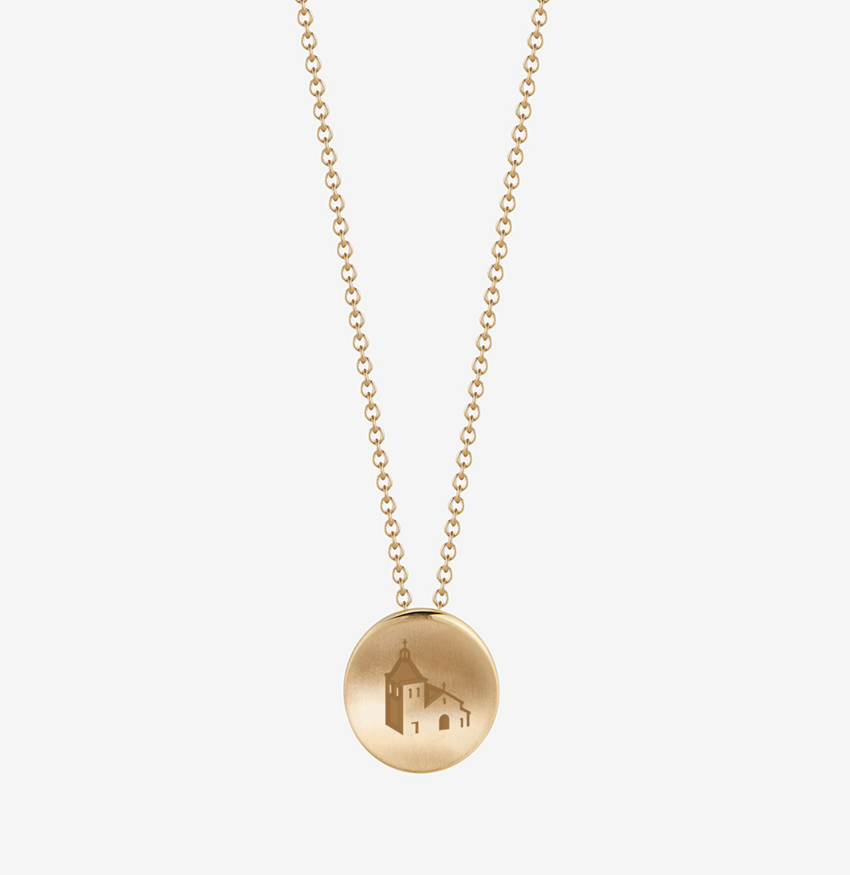 14K Gold and Cavan Gold Santa Clara University Mission Church Necklace