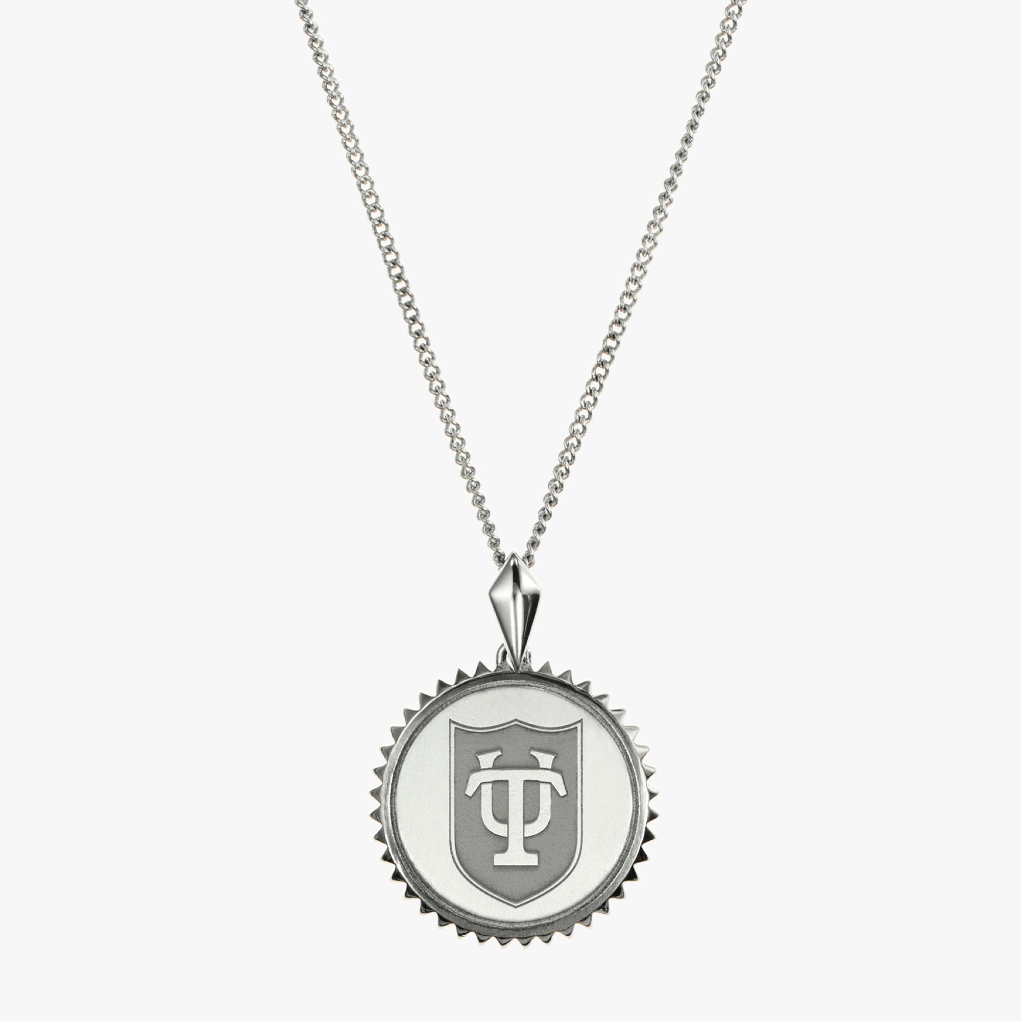Silver Tulane Sunburst TU Shield Necklace