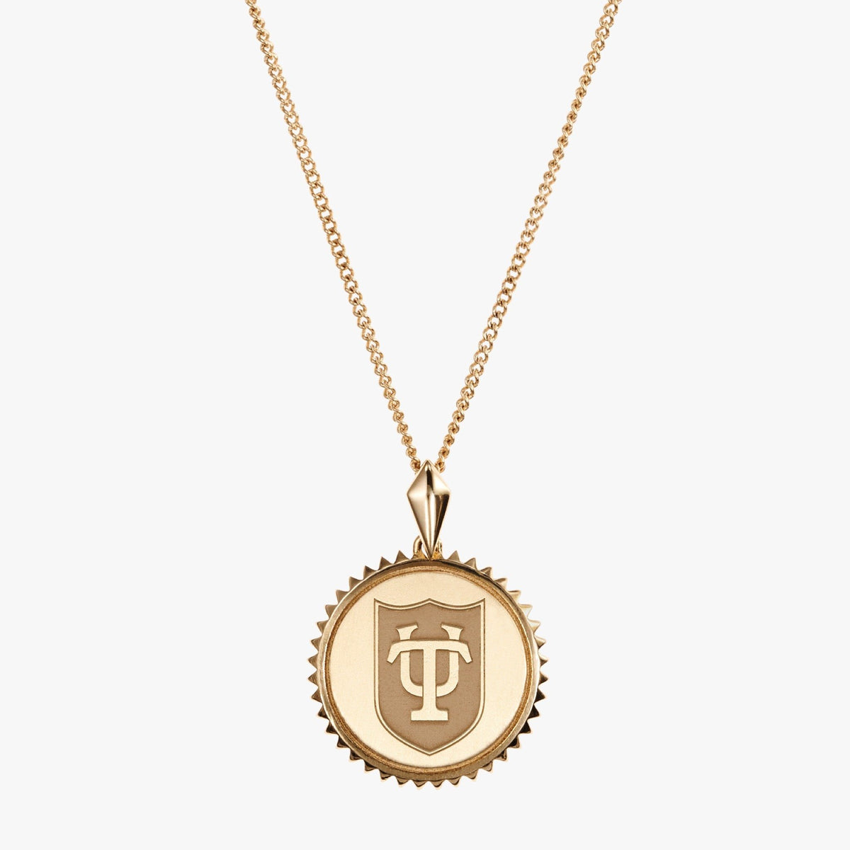 Gold Tulane Sunburst TU Shield Necklace