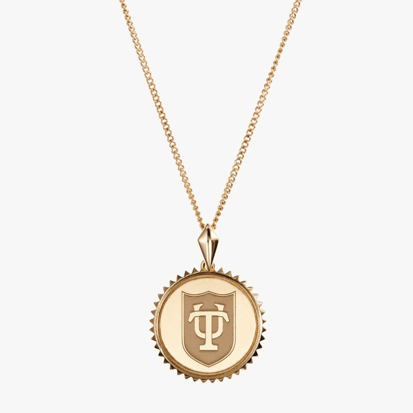 Gold Tulane Sunburst TU Shield Necklace