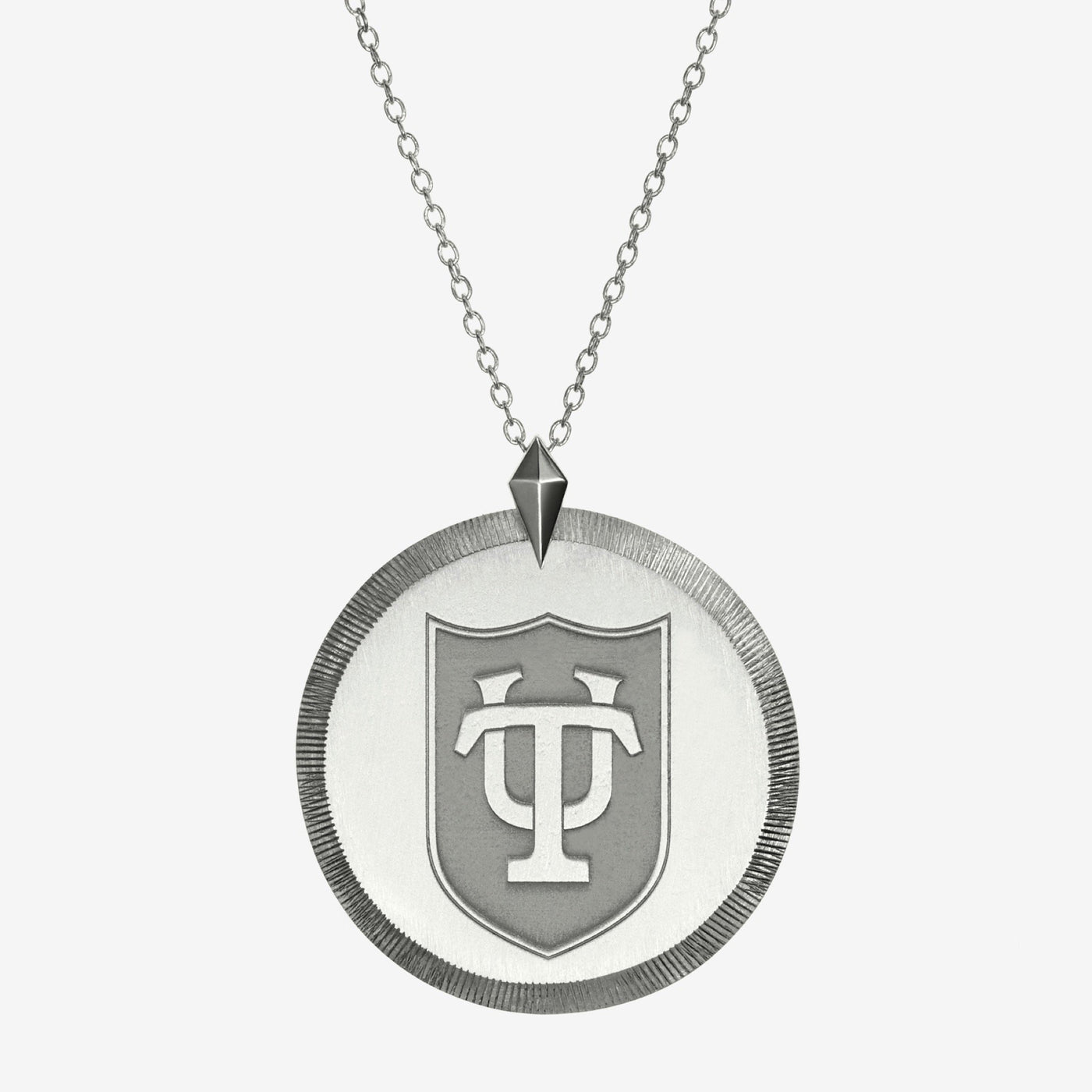Silver Tulane Florentine Crest Necklace Large