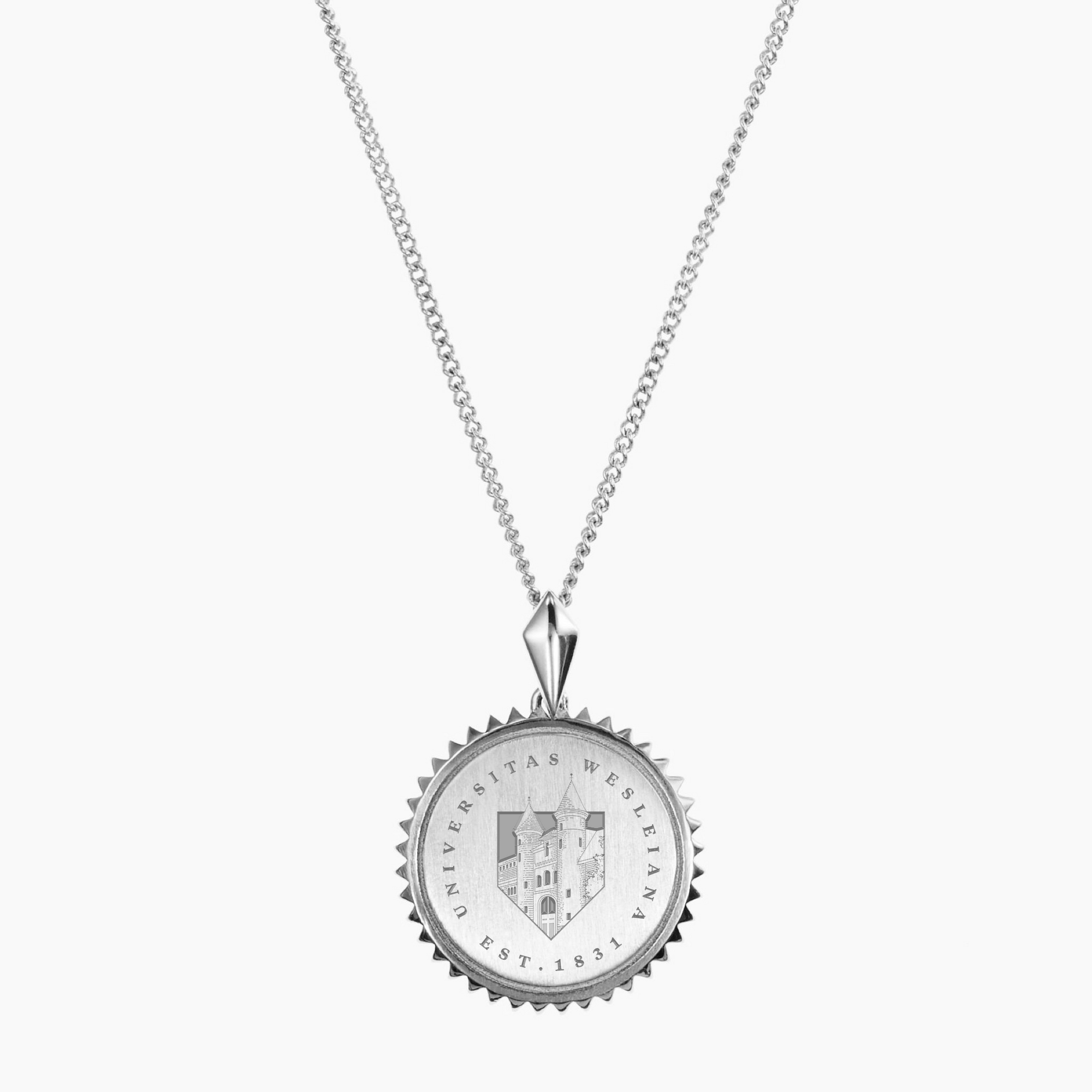 Wesleyan University Sunburst Necklace in Sterling Silver