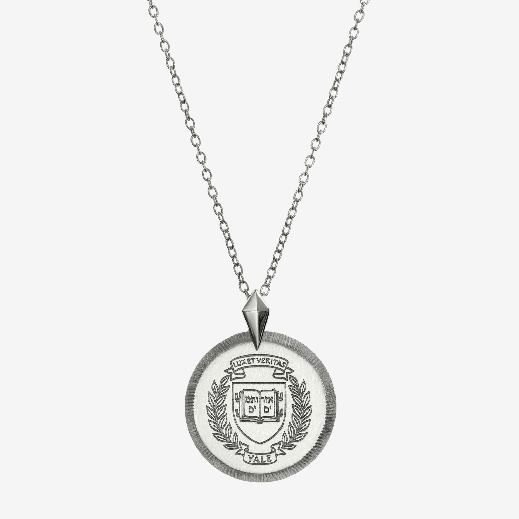 Silver Yale Florentine Crest Necklace Petite