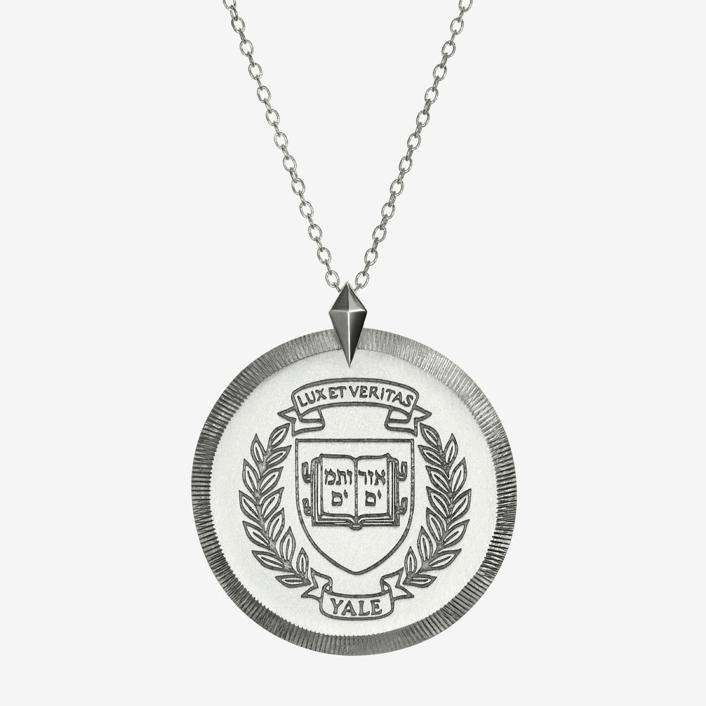 Silver Yale Florentine Crest Necklace Large